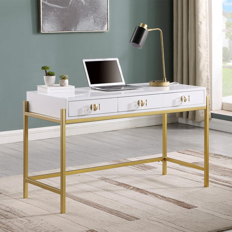 Trish 3 Drawer Computer Desk in Gold - front view