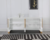 s Theona High Gloss Lacquer Sideboard/Buffet with Gold Trim in White - detail view
