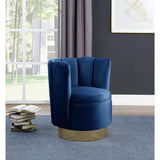 Modern Upholstered Swivel Accent Chair in Navy Blue - front view