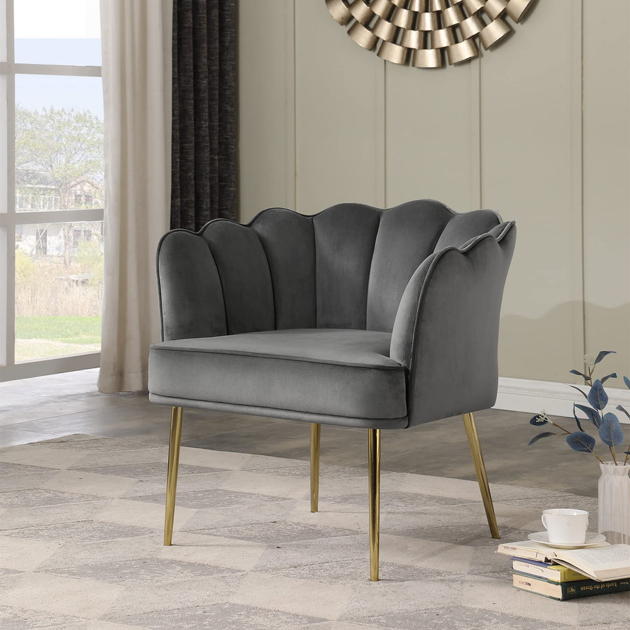 Jayleen Velvet Wide Barrel Chair in Grey