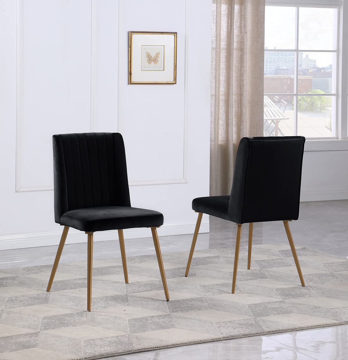 Adaline Mid-Century Modern Wood Veneer 5 Pcs Round Dining Set in Black - side view