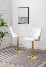 Brightcast 2-Piece Velvet Tufted Gold Bar Stools in White - detail view