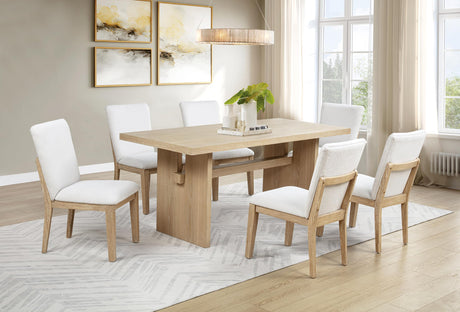Veneer Solid Wood Trestle Base Large Kitchen Room Furniture Stationary Set in Light Oak