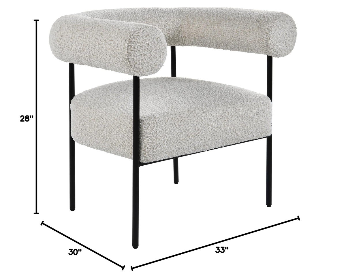 Melvin Contemporary Boucle Fabric Accent Black Legs, 1 Chair in Cream - side view