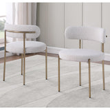 Dobby Contemporary Boucle Fabric Dining Chair with Gold Legs - front view