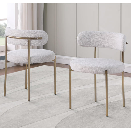 Dobby Contemporary Boucle Fabric Dining Chair with Gold Legs - front view