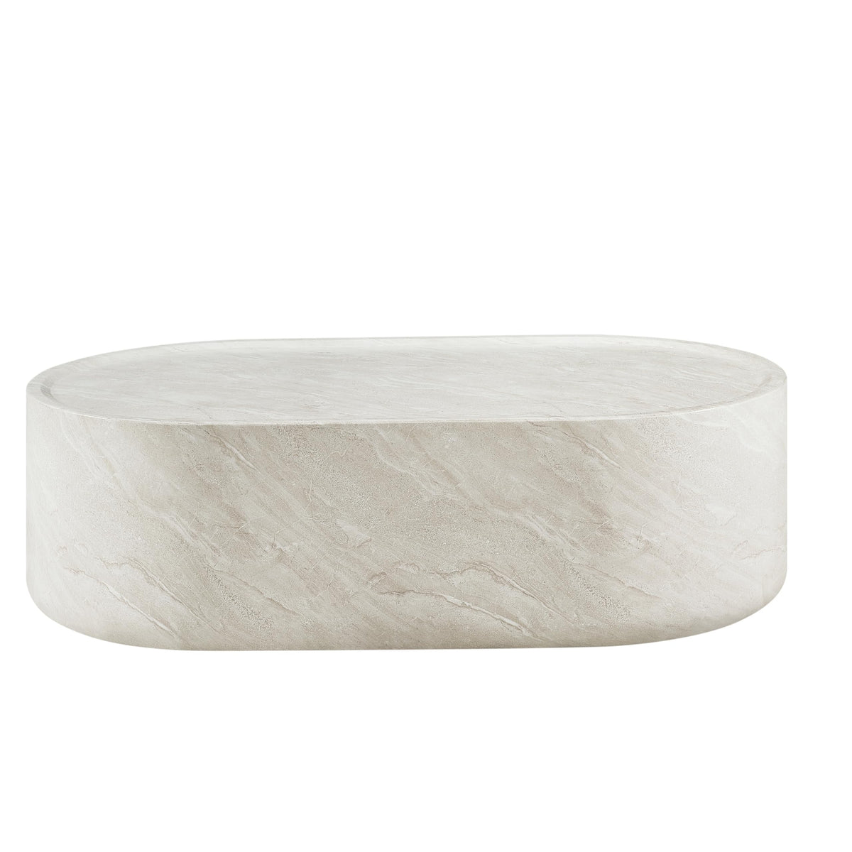 Vyn 52" Oval Coffee Table Concrete Travertine Finish, Modern Organic Large Drum Center Table in… - angle view