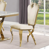 Leona Contemporary Velvet Royal Dining Chair with X-Shaped Gold Legs - front view