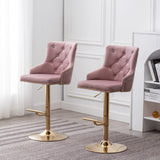 Brightcast 2-Piece Velvet Tufted Gold Bar Stools in Pink - angle view
