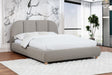 Ctasia Queen Burlap Bed Frame with 40" Rounded Headboard, Low Profile in Light Tan - front view