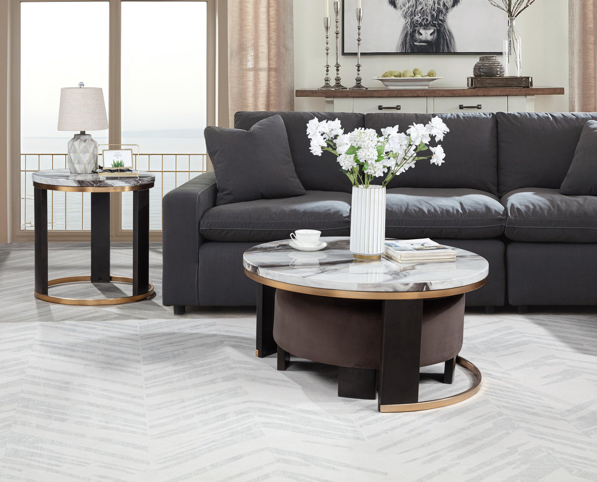 Tvano 37" Round Coffee Table with Stool, 2-Piece - front view