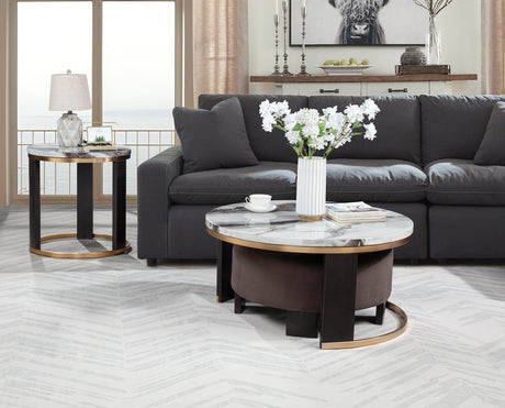 Tvano 37" Round Coffee Table with Stool, 2-Piece - front view