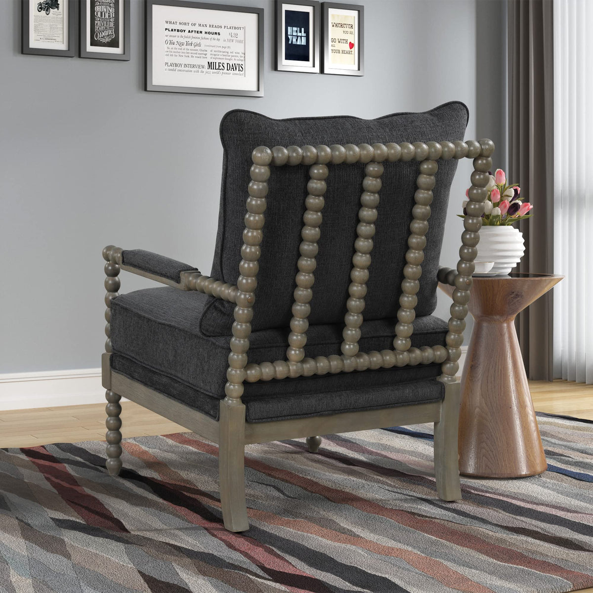Hanako Accent Chair in Charcoal And Antique Grey - room setting