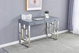 Grey Modern Computer Office Desk with Lacquered Grey Top, Silver Base & 3 Storage Drawers - front view