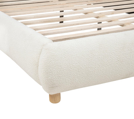 Ctasia Queen Burlap Bed Frame with 40" Rounded Headboard, Low Profile in Ivory - room setting