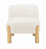 Calisto Modern Scandinavian Accent Chair, Cream Burlap Upholstery in White - detail view