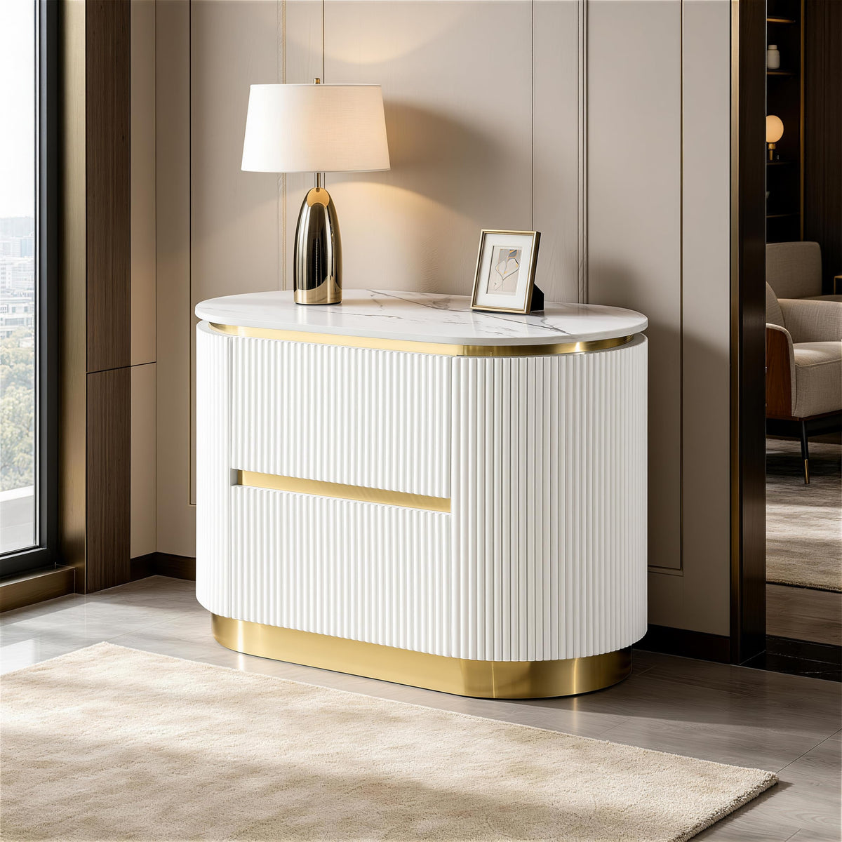 Trandell 22" High Modern Glam Faux Marble Top Nightstand - front view