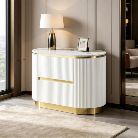 Trandell 22" High Modern Glam Faux Marble Top Nightstand - front view