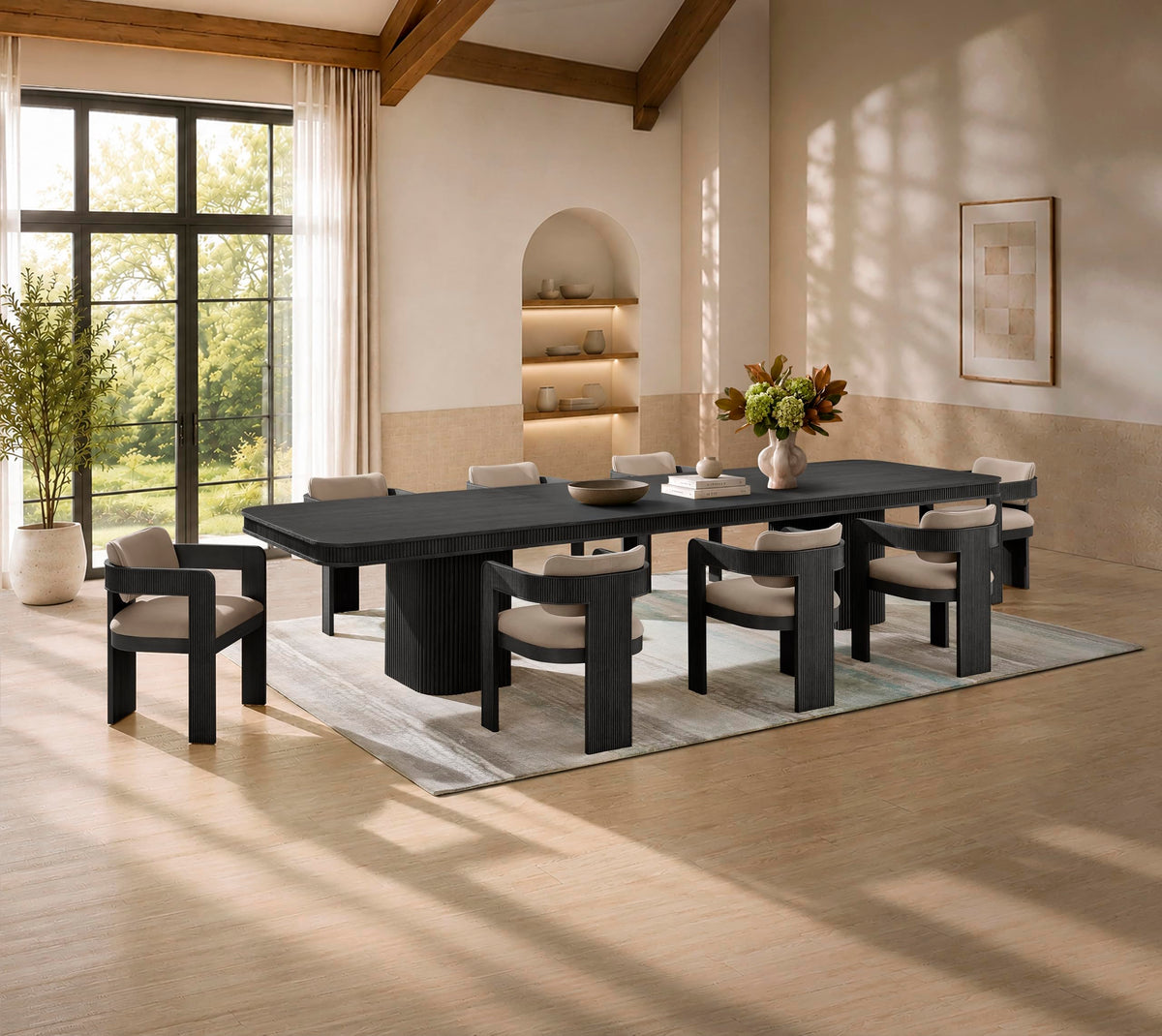 Dinsmore 160" Mid Century Modern Fluted Rectangle Dining Table - room setting