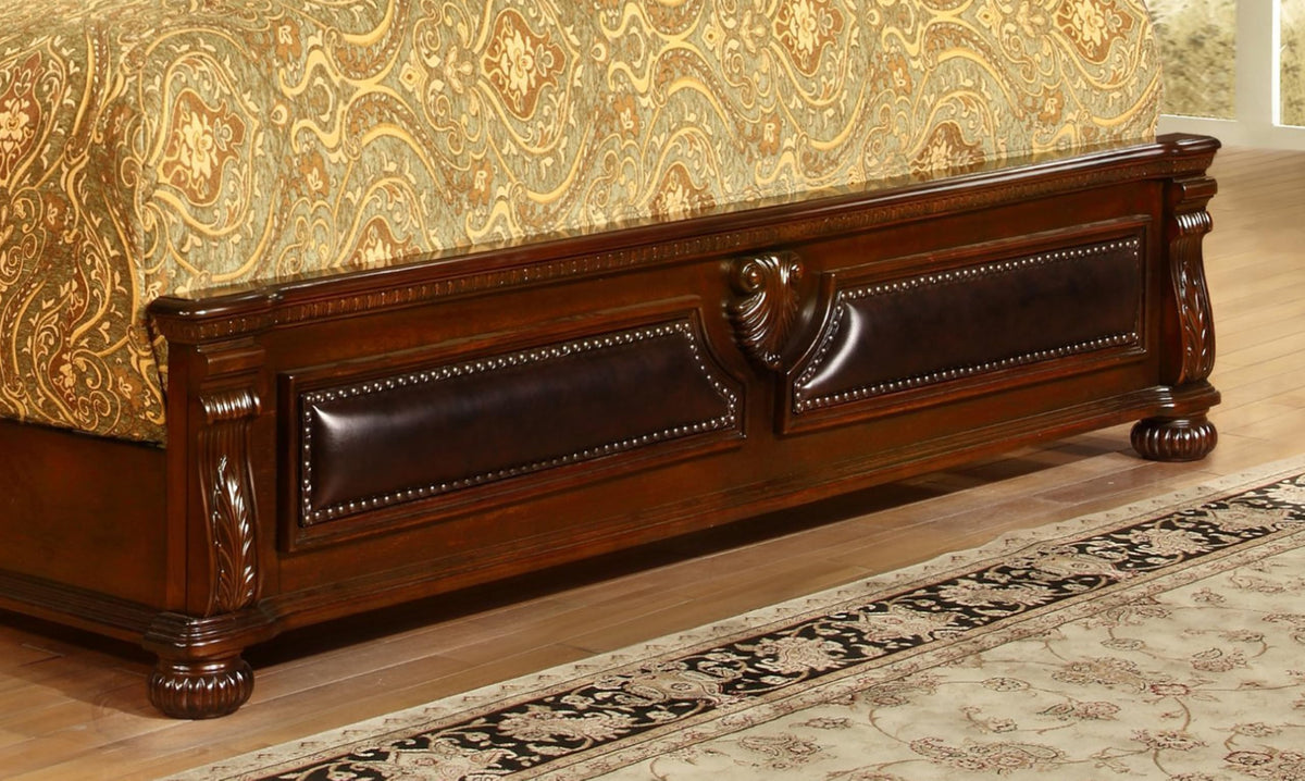 Bessy Traditional Wood Bed Frame, Queen, Cherry - angle view