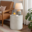 Vyn 18" Round End Table Concrete Travertine Finish, Modern Organic Drum Side Table in Cloud - front view