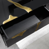 Trevello 5-Piece Modern High Gloss Lacquered Bedroom Set, Eastern King Bed Frame in Black/Gold - front view
