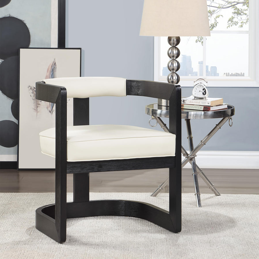 Bjorn Mid-Century Modern Wooden Dining Faux Leather Cushions, 1 Chair in Cream With Black Legs
