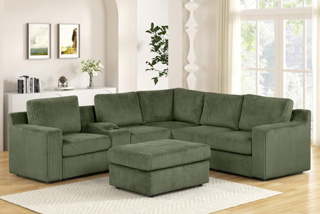 Solesse 9-Piece Contemporary Modular Sectional Sofa, Ridged 100% Polyester Upholstery in Green - front view