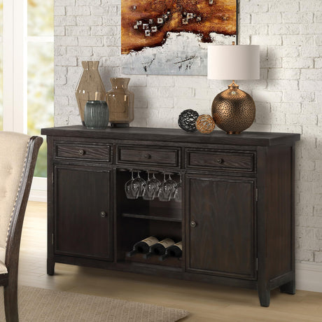 55" Traditional Solid Wood Server in Dark Brown in Espresso - front view