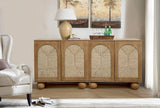 d Organic Woven Rope Arch Inlay Minimal Assembly Entryway Console Furniture in Brown - close-up