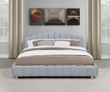 Ctera Queen Velvet Bed Frame with 30" Shell-Shaped Headboard, Low Profile in Light Grey - room setting