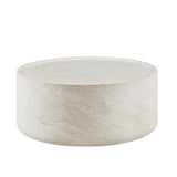 Vyn 36" Round Coffee Table Concrete Travertine Finish, Modern Organic Drum Center Table in Cloud