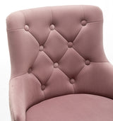 Brightcast 2-Piece Velvet Tufted Gold Bar Stools in Pink - angle view