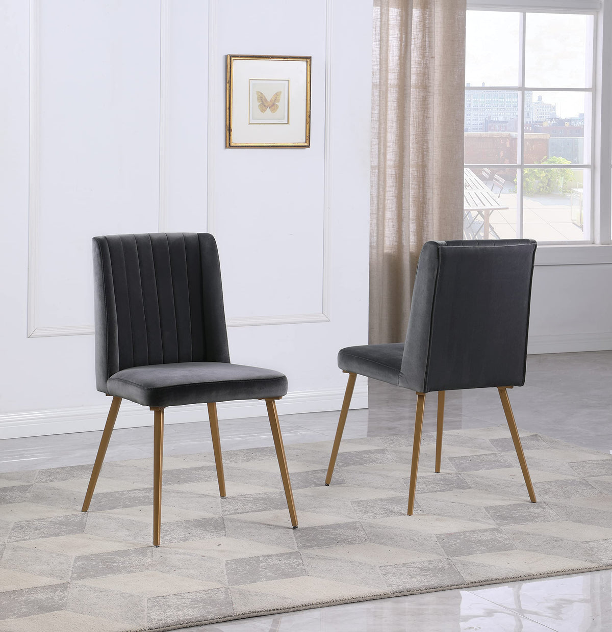 Adaline Mid-Century Modern Wood Veneer 5 Pcs Round Dining Set in Grey - side view