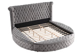 Lexi Round Upholstered Velvet Platform Bed Frame, King, Grey - side view