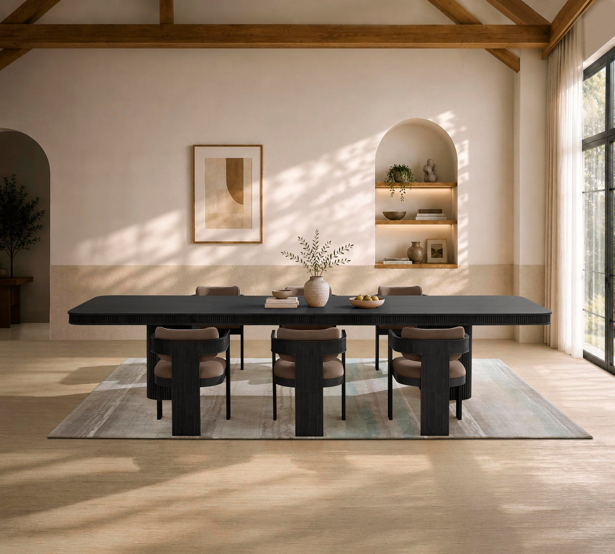 Dinsmore 160" Mid Century Modern Fluted Rectangle Dining Table - detail view
