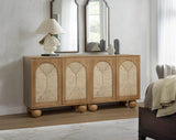 d Organic Woven Rope Arch Inlay Minimal Assembly Entryway Console Furniture in Brown - front view