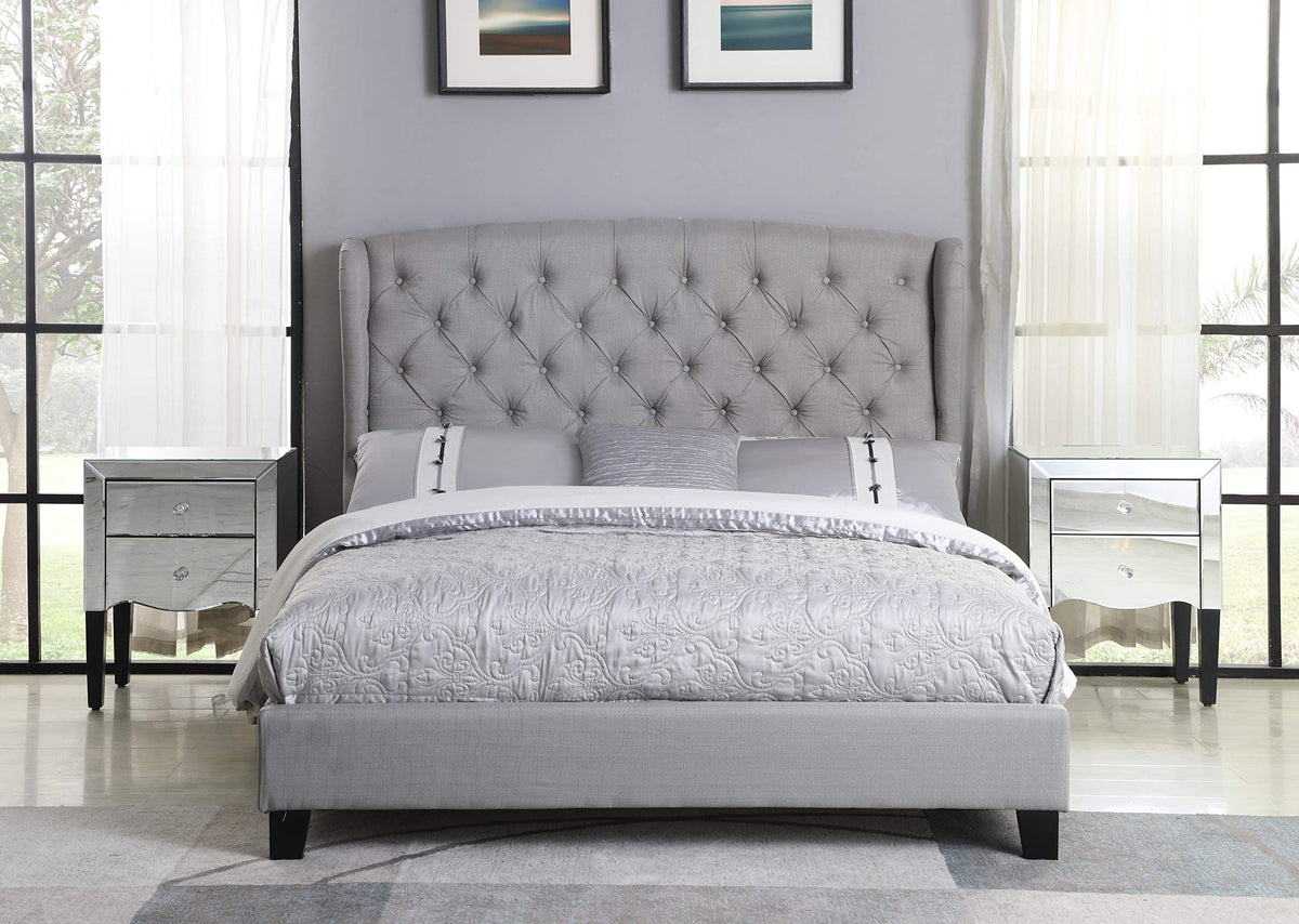 New Tufted with Wingback Platform Bed Grey Queen
