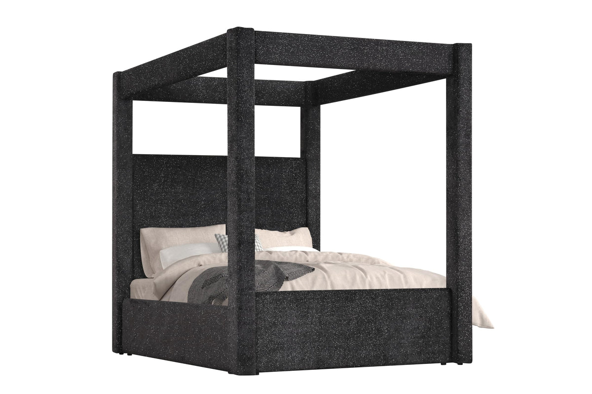 Borealis Canopy Bed Frame with Celestial Starry Upholstery, California King, 87" Tall Headboard in Black