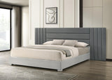 Velasca 83" Queen Bed Frame, Fabric Channel Tufted Headboard in Dark Gray/Light Gray - front view