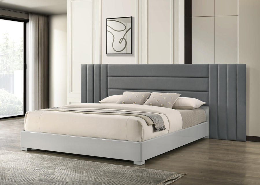 Velasca 83" Queen Bed Frame, Fabric Channel Tufted Headboard in Dark Gray/Light Gray