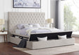 Yumi Upholstered Velvet Low Profile Platform Bed, Queen, Cream - front view