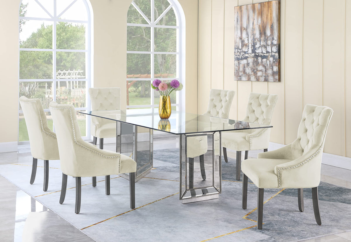 Nicolette 72" Solid Wood Dining Table in Mirrored Silver - angle view