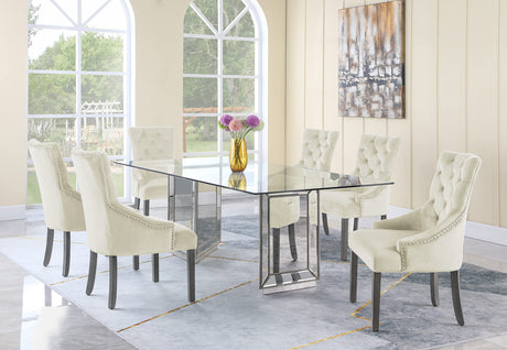 Nicolette 72" Solid Wood Dining Table in Mirrored Silver - angle view