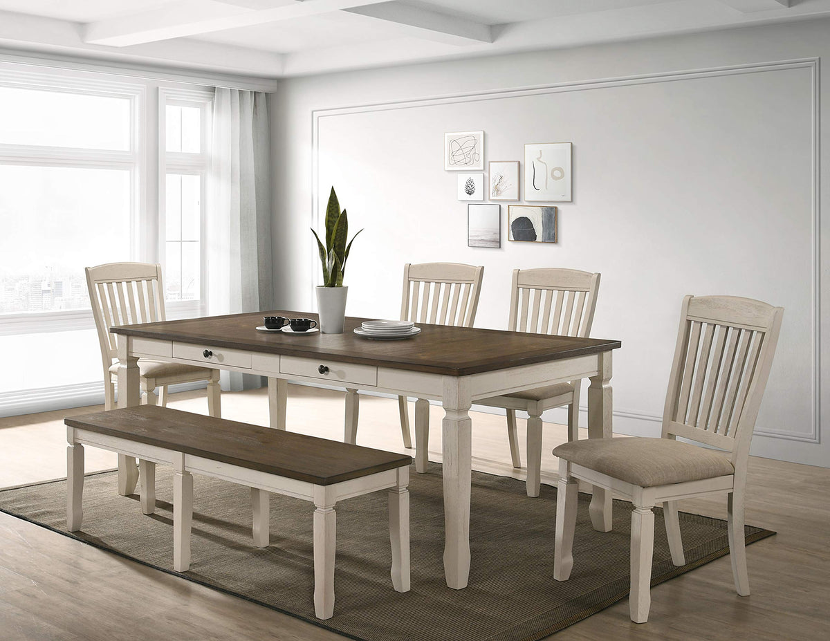Belle 78" Rectangular Solid Wood Dining Table in Oak Cream - front view
