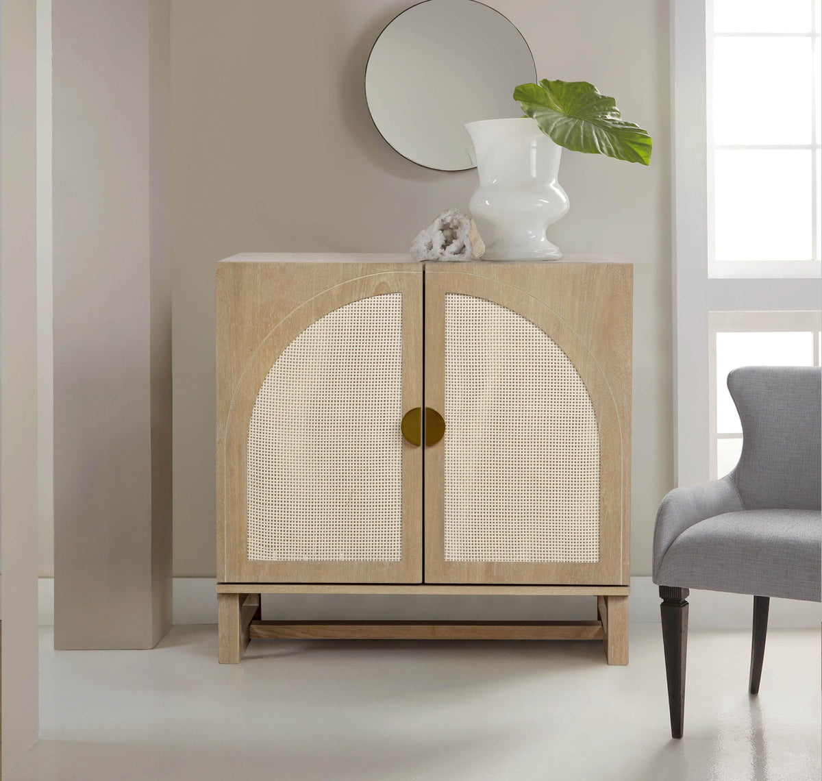 Cora 31" Wide 2-Door Accent Cabinet Natural Oak Wood Finish Boho Modern Detailed Sideboard Organic… - front view