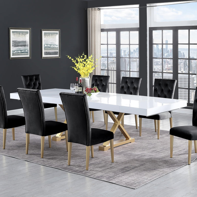 Takao Contemporary Lacquer Rectangle Dining Table for 6 or 8, 84" to 124" with Removable End Leaf in Gold
