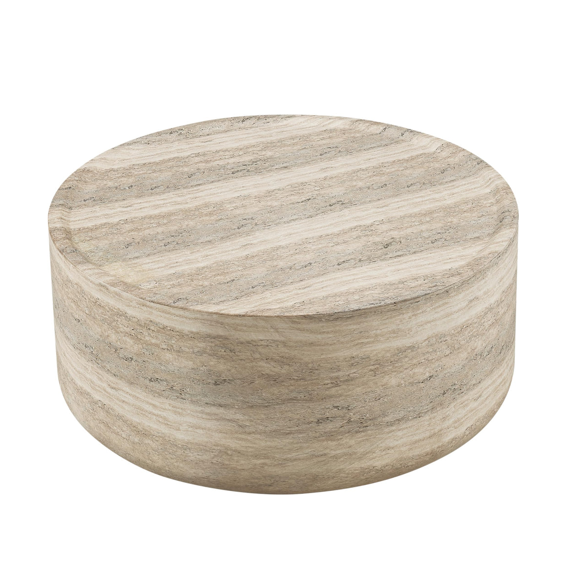 Vyn 36" Round Modern Concrete Travertine Finish Coffee Table - angle view