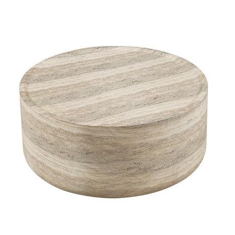 Vyn 36" Round Modern Concrete Travertine Finish Coffee Table - angle view