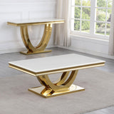 Trinidad Contemporary White Rectangular Stone Coffee Table in Gold - front view
